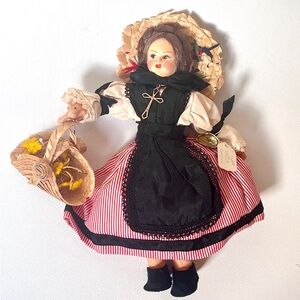 Vintage Italian Folk Costume Doll 1940s Italy Souvenir 8” Cloth Doll